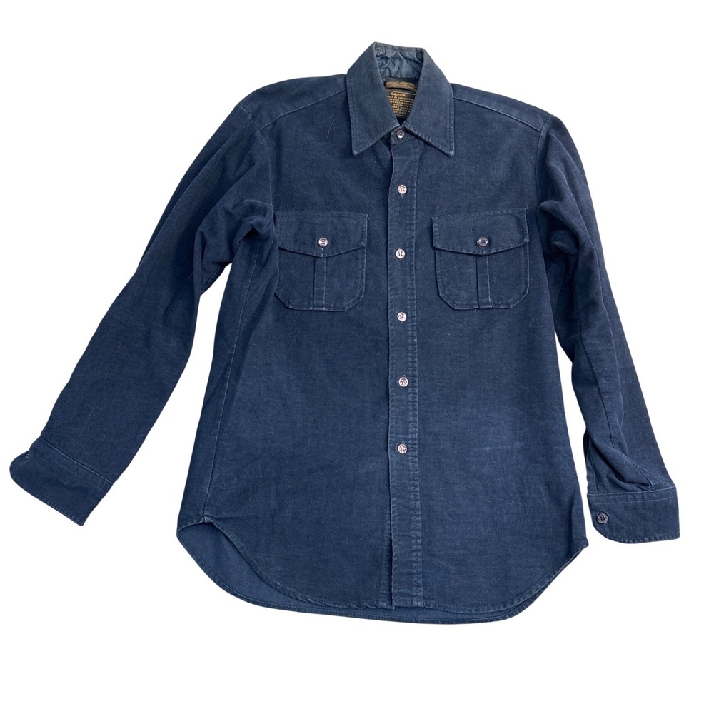 Vintage Eddie Bauer Navy Blue Cotton Nap Flannel Shirt Expedition Outfitter